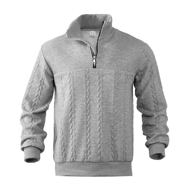 Men's Cable Knit Quarter Zip Ribbed Pullover Sweater