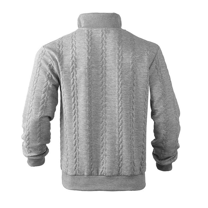 Men's Cable Knit Quarter Zip Ribbed Pullover Sweater