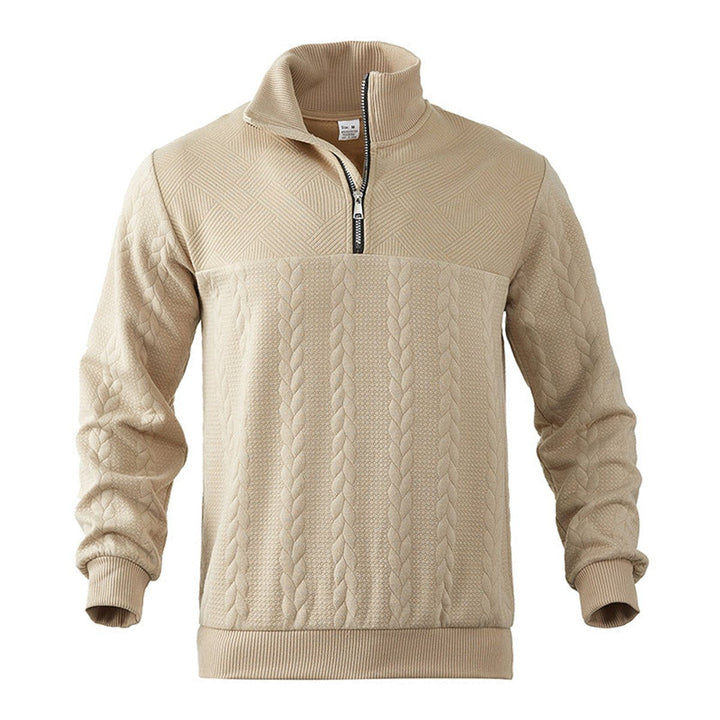 Men's Cable Knit Quarter Zip Ribbed Pullover Sweater