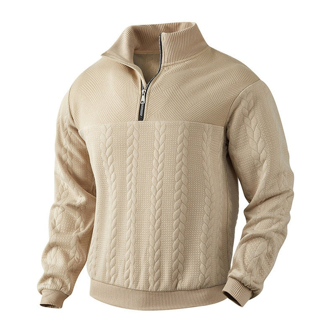 Men's Cable Knit Quarter Zip Ribbed Pullover Sweater