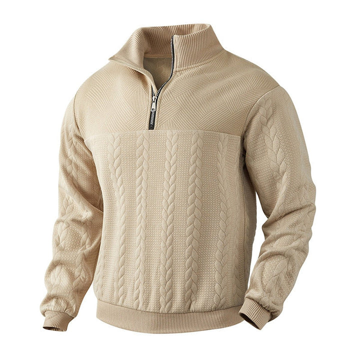 Men's Cable Knit Quarter Zip Ribbed Pullover Sweater