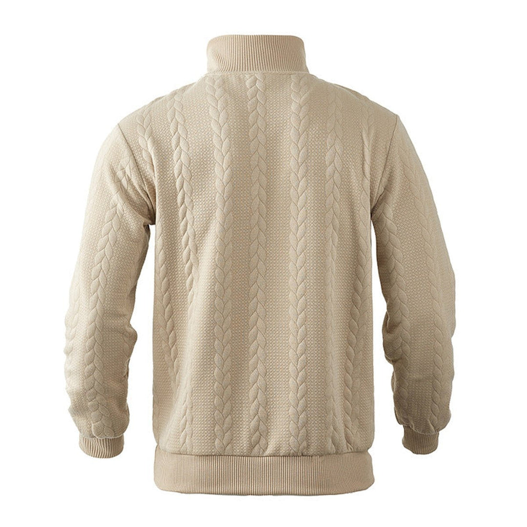 Men's Cable Knit Quarter Zip Ribbed Pullover Sweater