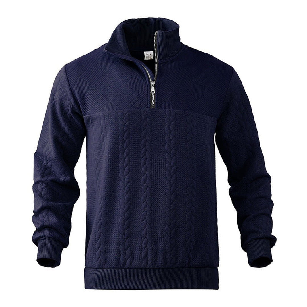 Men's Cable Knit Quarter Zip Ribbed Pullover Sweater