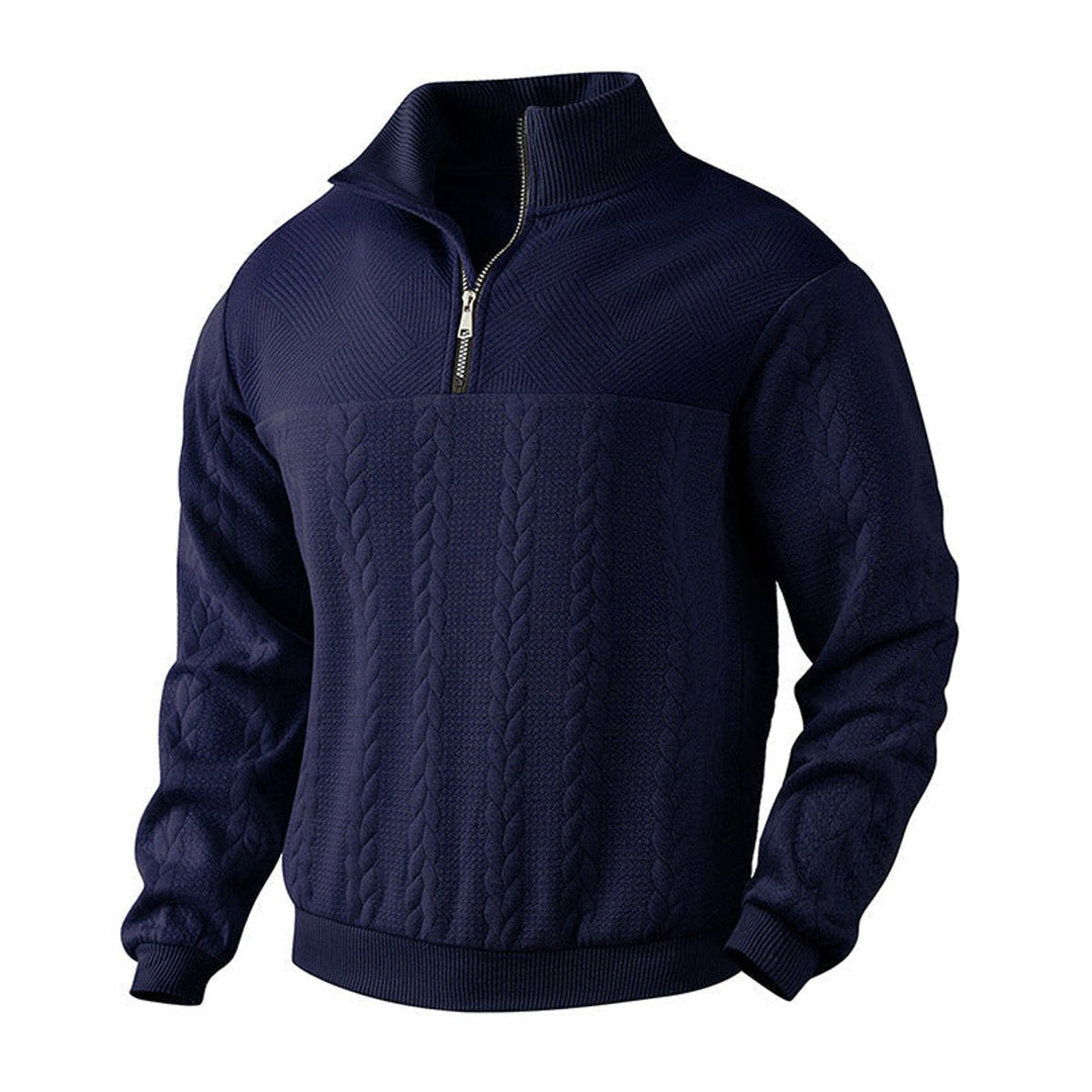 Men's Cable Knit Quarter Zip Ribbed Pullover Sweater