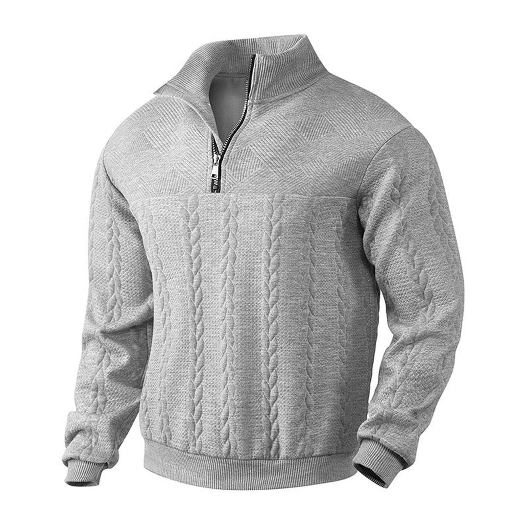 Men's Cable Knit Quarter Zip Ribbed Pullover Sweater