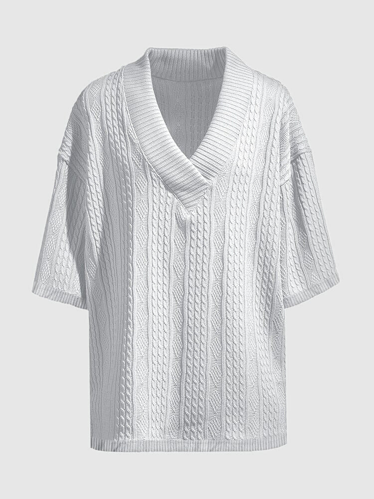 Men's Cable Knit V Neck Top and Shorts Summer Set