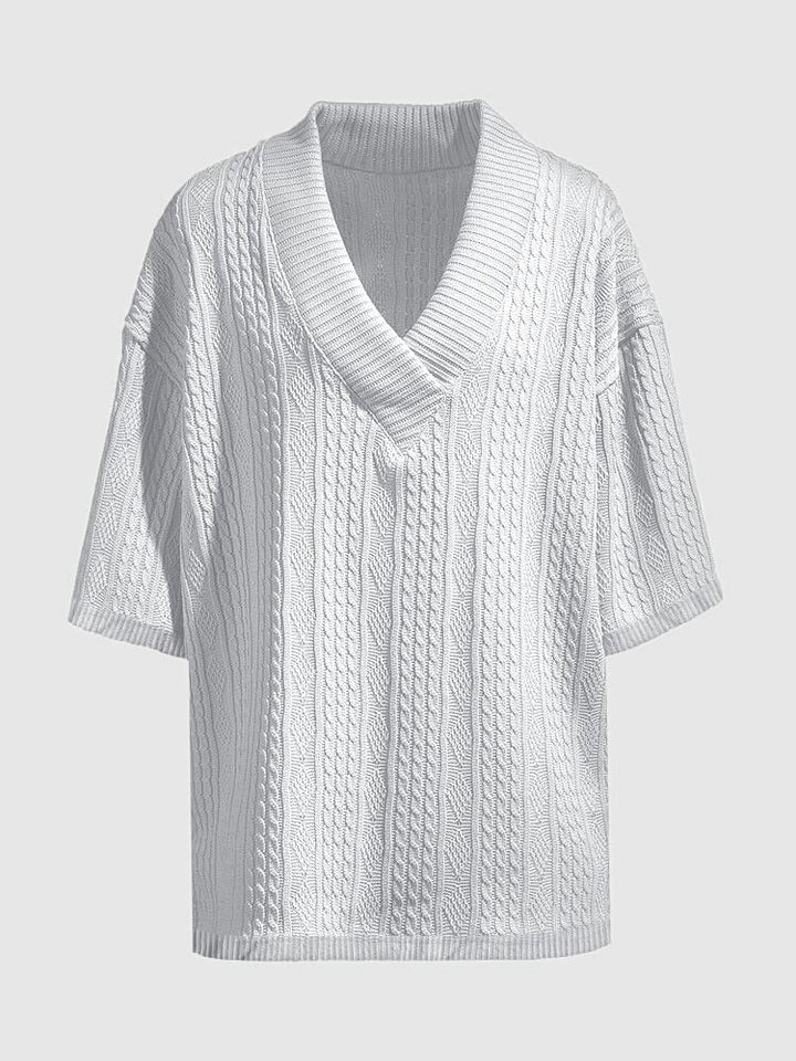 Men's Cable Knit V Neck Top and Shorts Summer Set