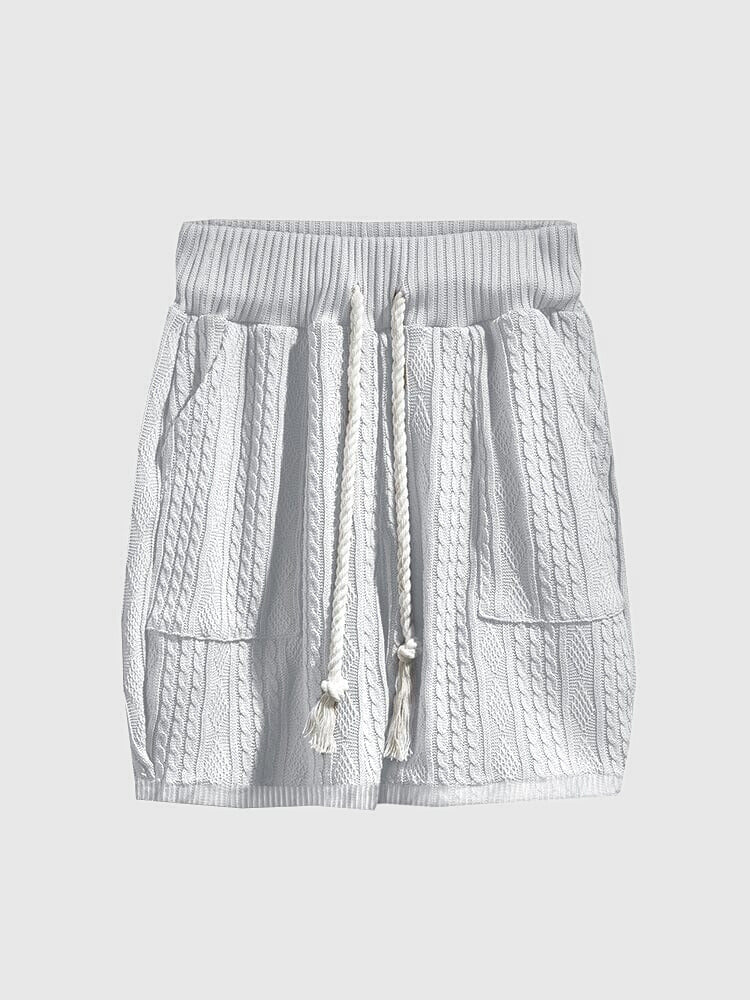 Men's Cable Knit V Neck Top and Shorts Summer Set