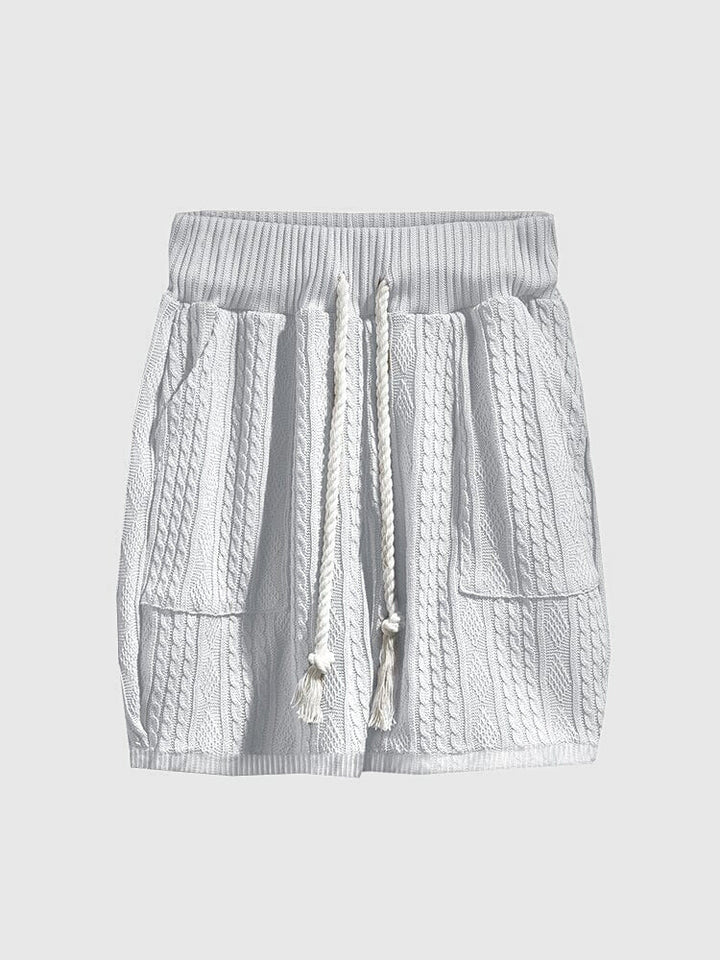 Men's Cable Knit V Neck Top and Shorts Summer Set