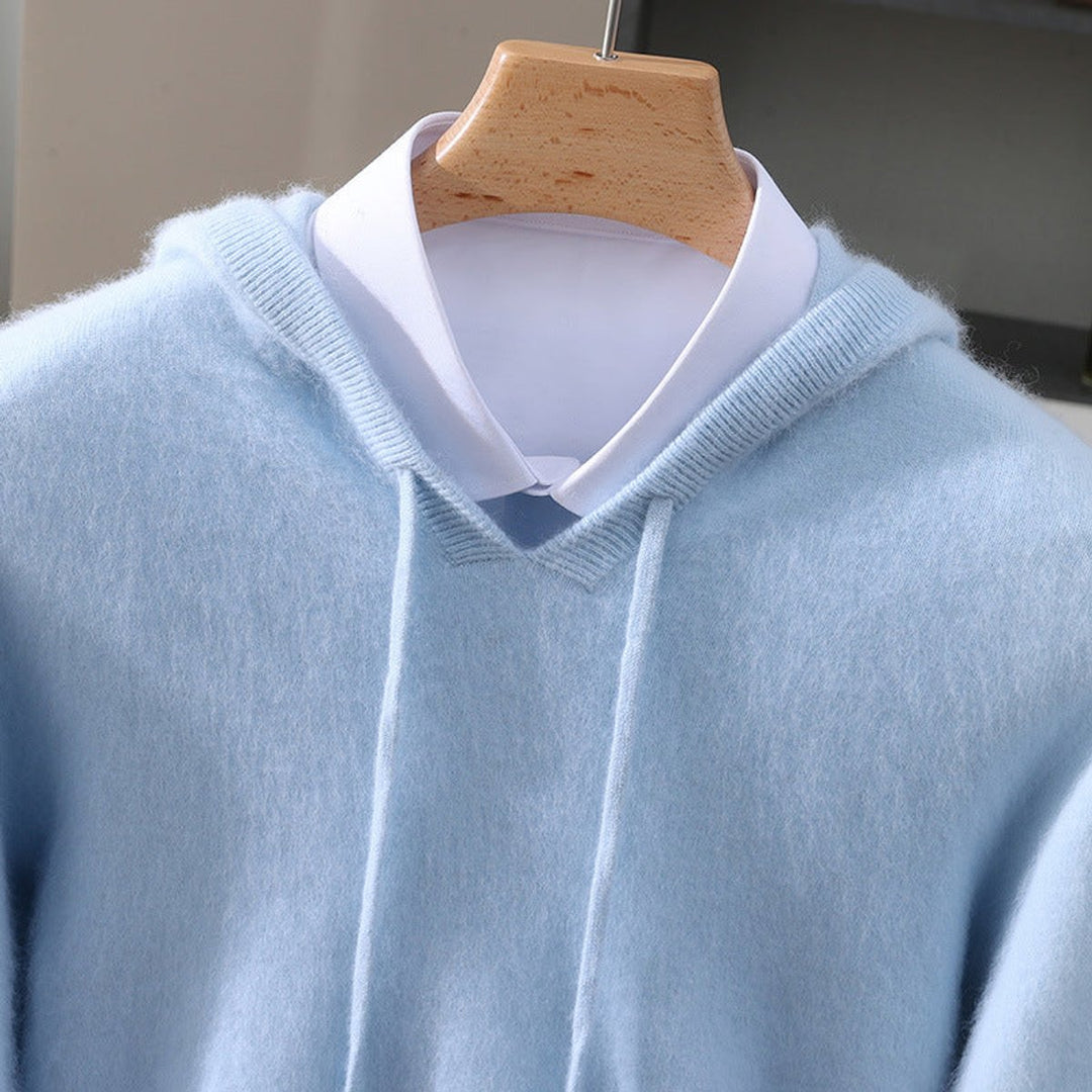 Men's Cashmere Hooded Drawstring Knit Pullover Sweater