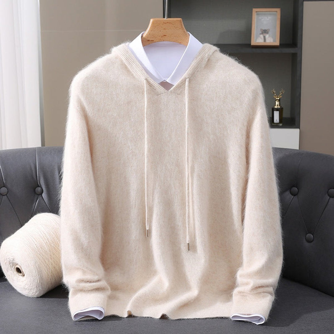Men's Cashmere Hooded Drawstring Knit Pullover Sweater