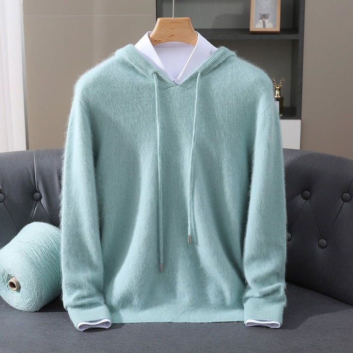 Men's Cashmere Hooded Drawstring Knit Pullover Sweater