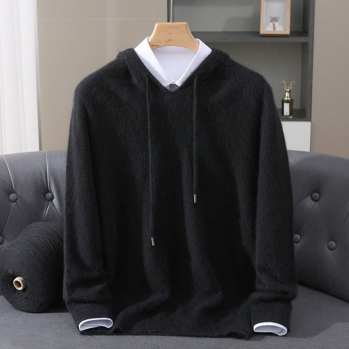 Men's Cashmere Hooded Drawstring Knit Pullover Sweater