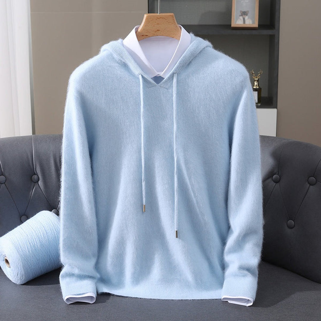 Men's Cashmere Hooded Drawstring Knit Pullover Sweater