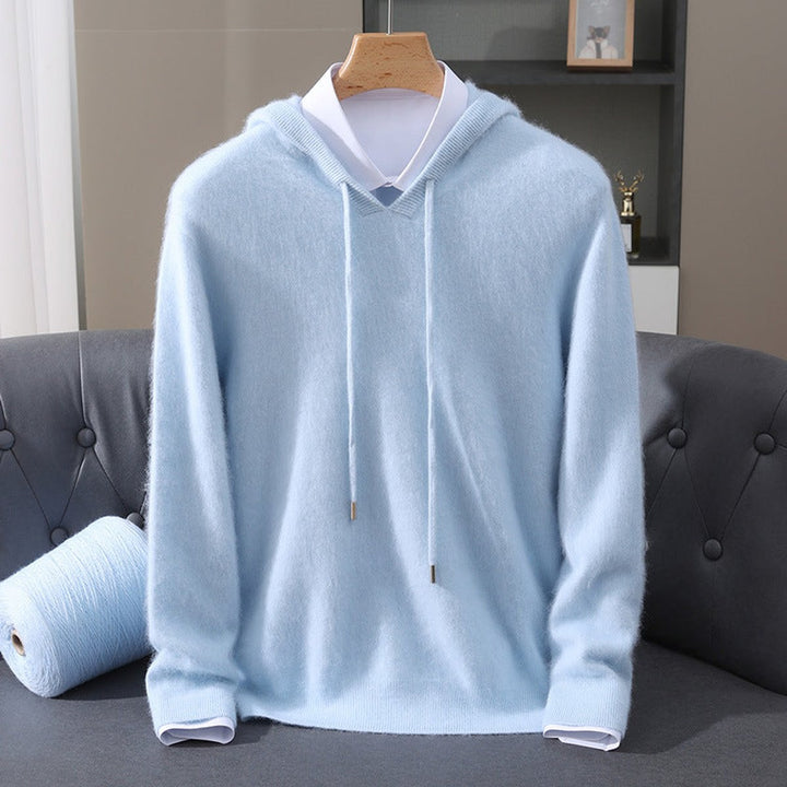 Men's Cashmere Hooded Drawstring Knit Pullover Sweater
