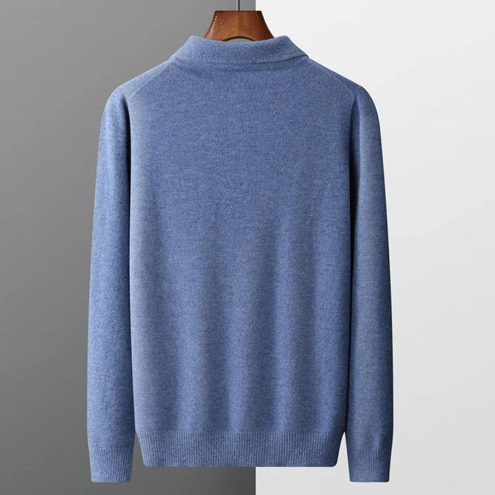 Men's Cashmere Polo Collar Long Sleeve Knit Sweater