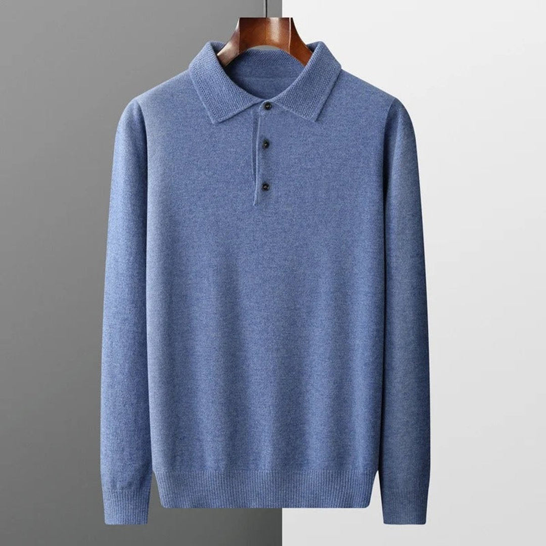 Men's Cashmere Polo Collar Long Sleeve Knit Sweater