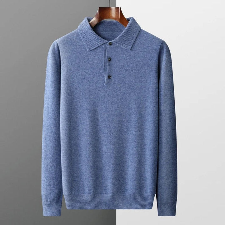 Men's Cashmere Polo Collar Long Sleeve Knit Sweater