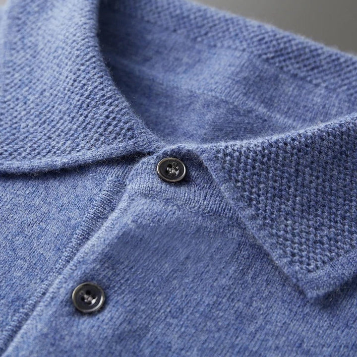 Men's Cashmere Polo Collar Long Sleeve Knit Sweater