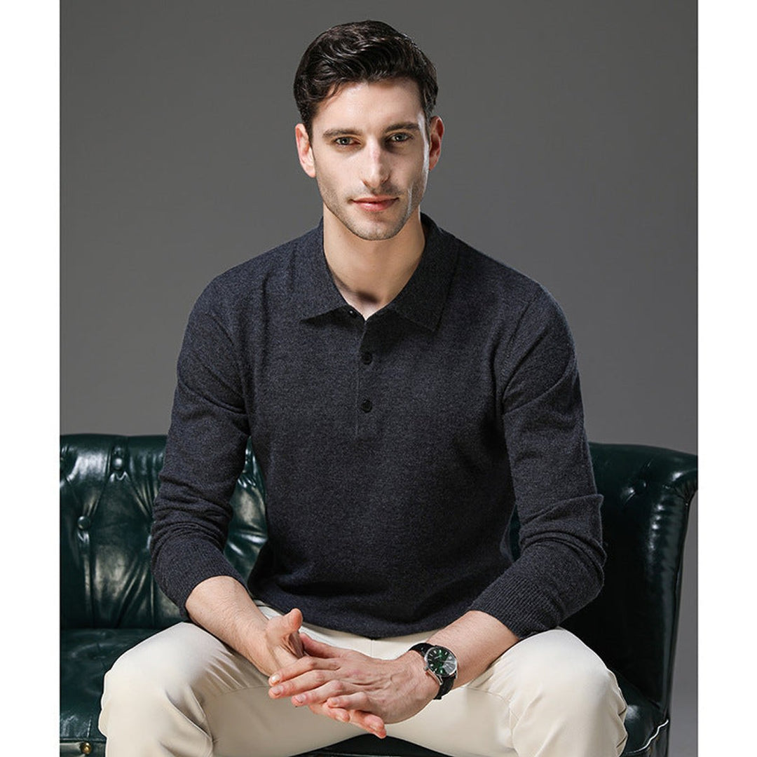 Men's Cashmere Polo Collar Long Sleeve Knit Sweater