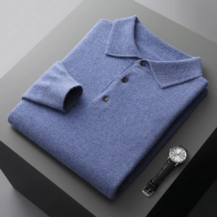 Men's Cashmere Polo Collar Long Sleeve Knit Sweater