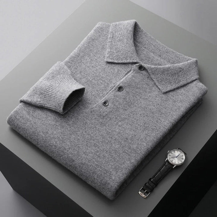 Men's Cashmere Polo Collar Long Sleeve Knit Sweater