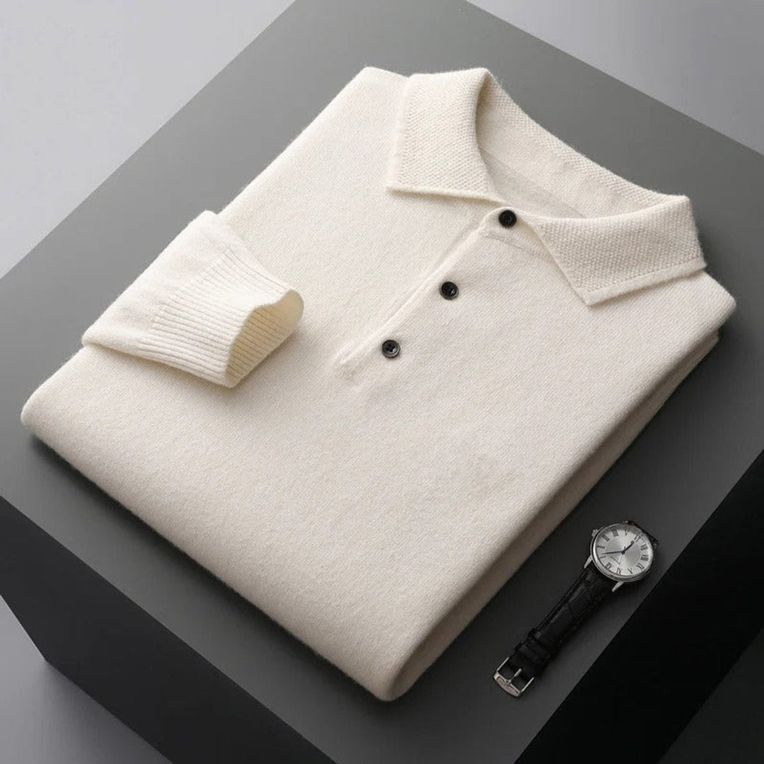 Men's Cashmere Polo Collar Long Sleeve Knit Sweater