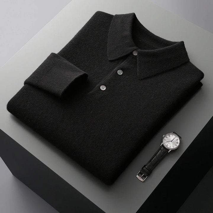 Men's Cashmere Polo Collar Long Sleeve Knit Sweater