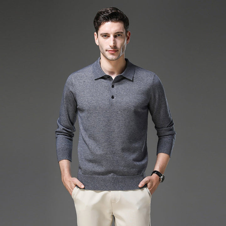 Men's Cashmere Polo Collar Long Sleeve Knit Sweater