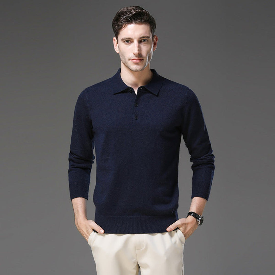 Men's Cashmere Polo Collar Long Sleeve Knit Sweater