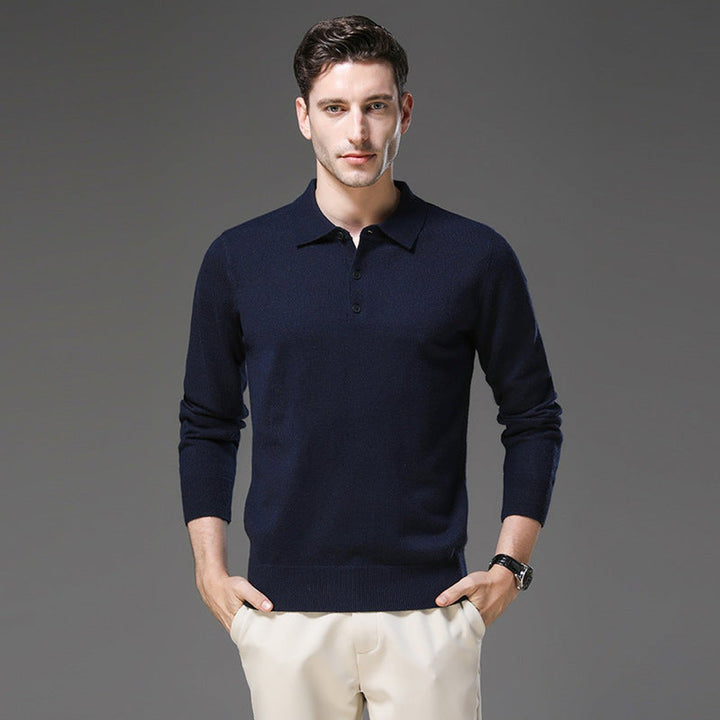 Men's Cashmere Polo Collar Long Sleeve Knit Sweater