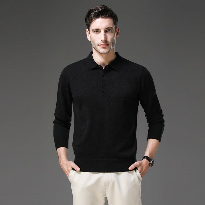 Men's Cashmere Polo Collar Long Sleeve Knit Sweater