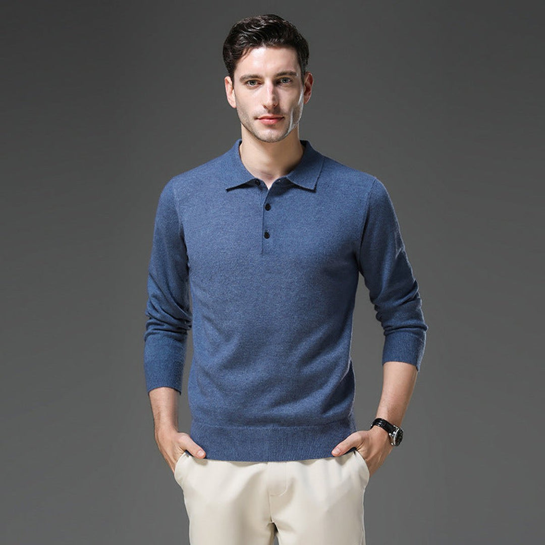 Men's Cashmere Polo Collar Long Sleeve Knit Sweater