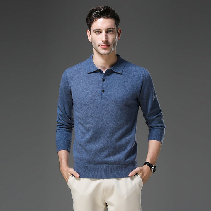 Men's Cashmere Polo Collar Long Sleeve Knit Sweater