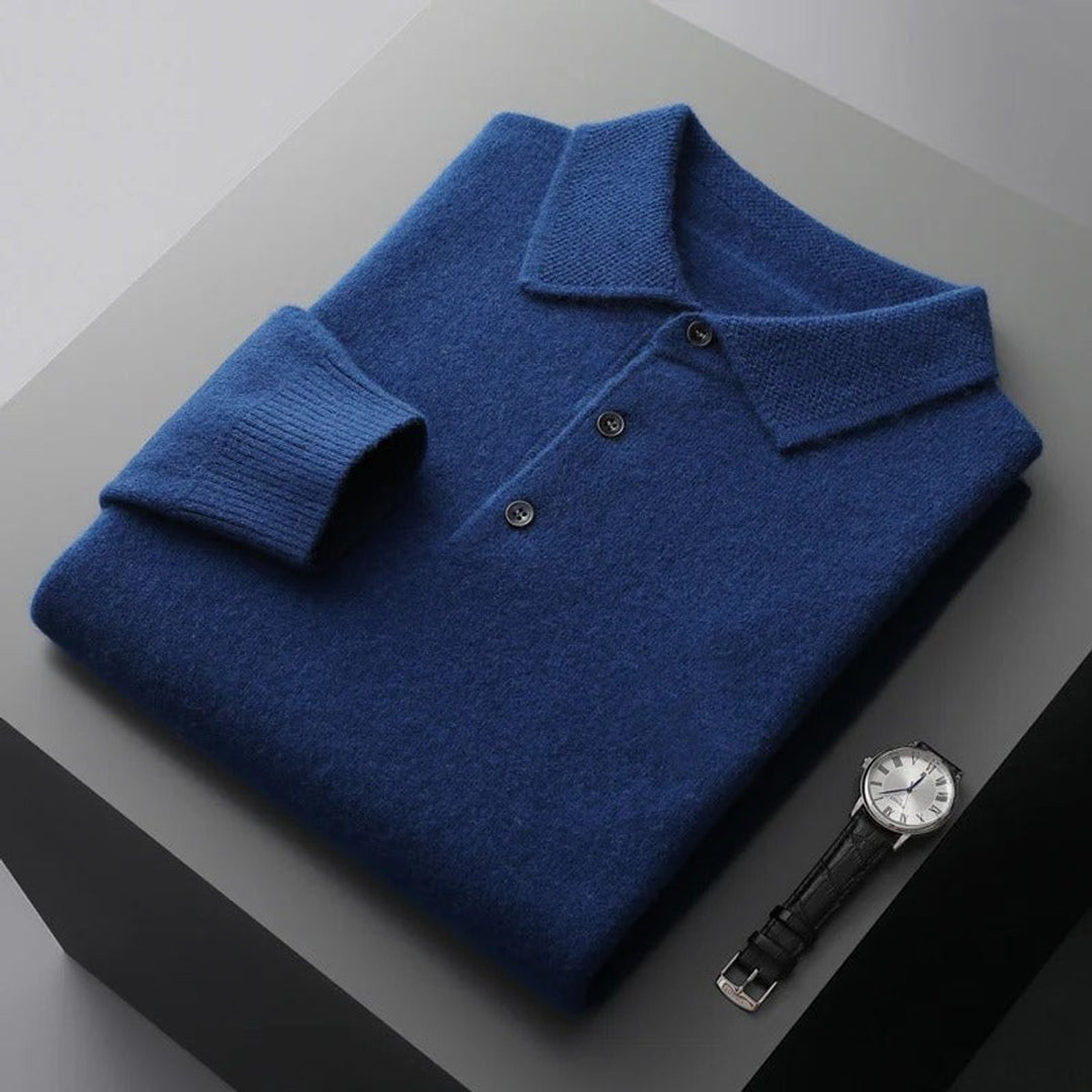 Men's Cashmere Polo Collar Long Sleeve Knit Sweater