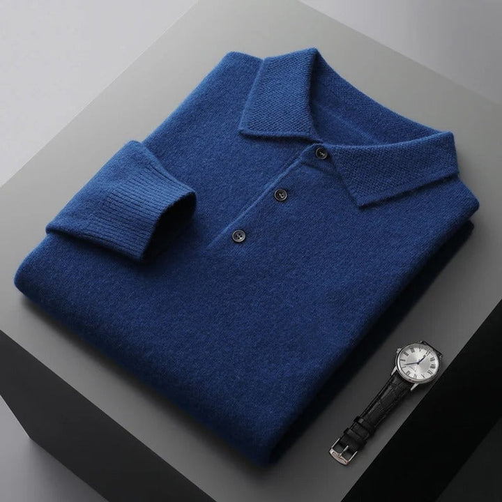 Men's Cashmere Polo Collar Long Sleeve Knit Sweater