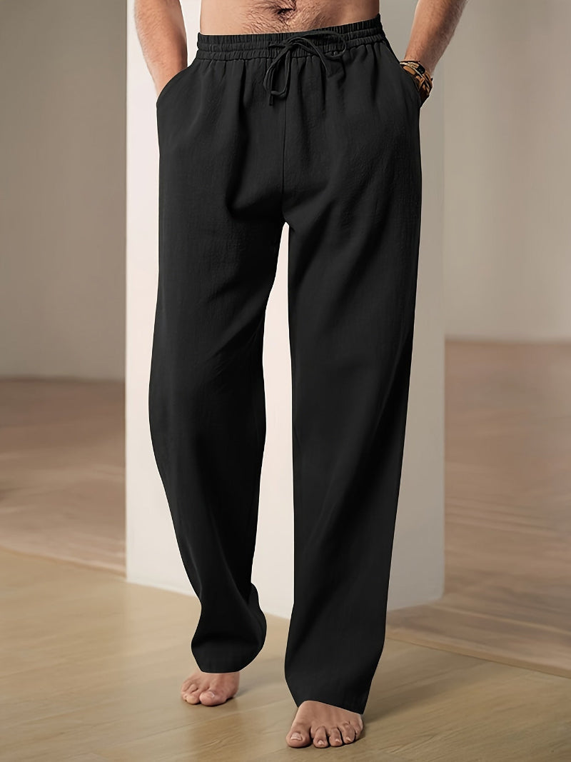 Men's Casual Drawstring Elastic Waist Straight Leg Pants