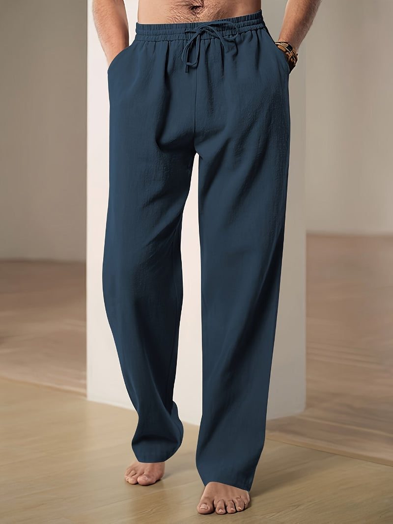 Men's Casual Drawstring Elastic Waist Straight Leg Pants