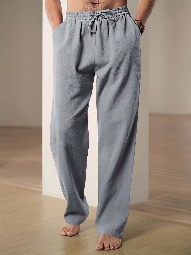 Men's Casual Drawstring Elastic Waist Straight Leg Pants