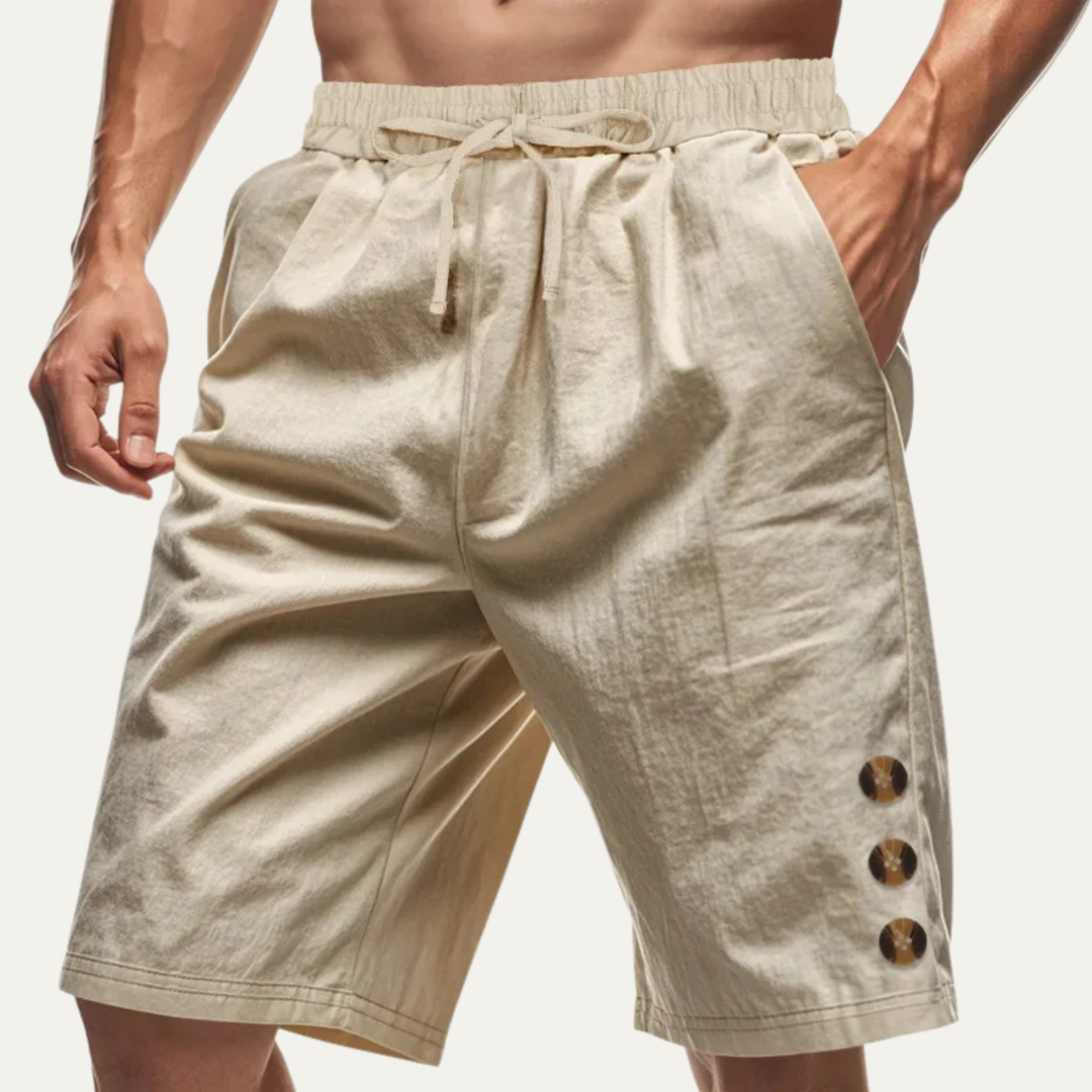 Men's Casual Drawstring Shorts Button Detail Summer Side Pockets