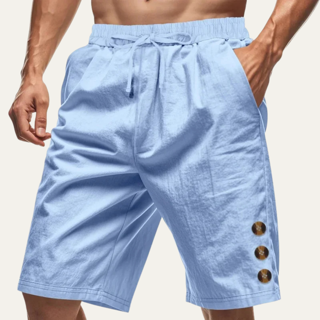 Men's Casual Drawstring Shorts Button Detail Summer Side Pockets