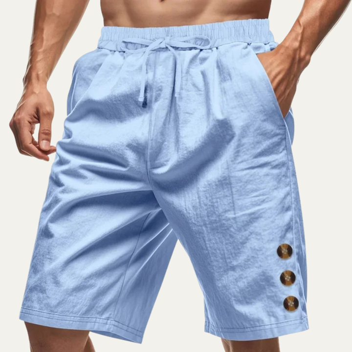 Men's Casual Drawstring Shorts Button Detail Summer Side Pockets