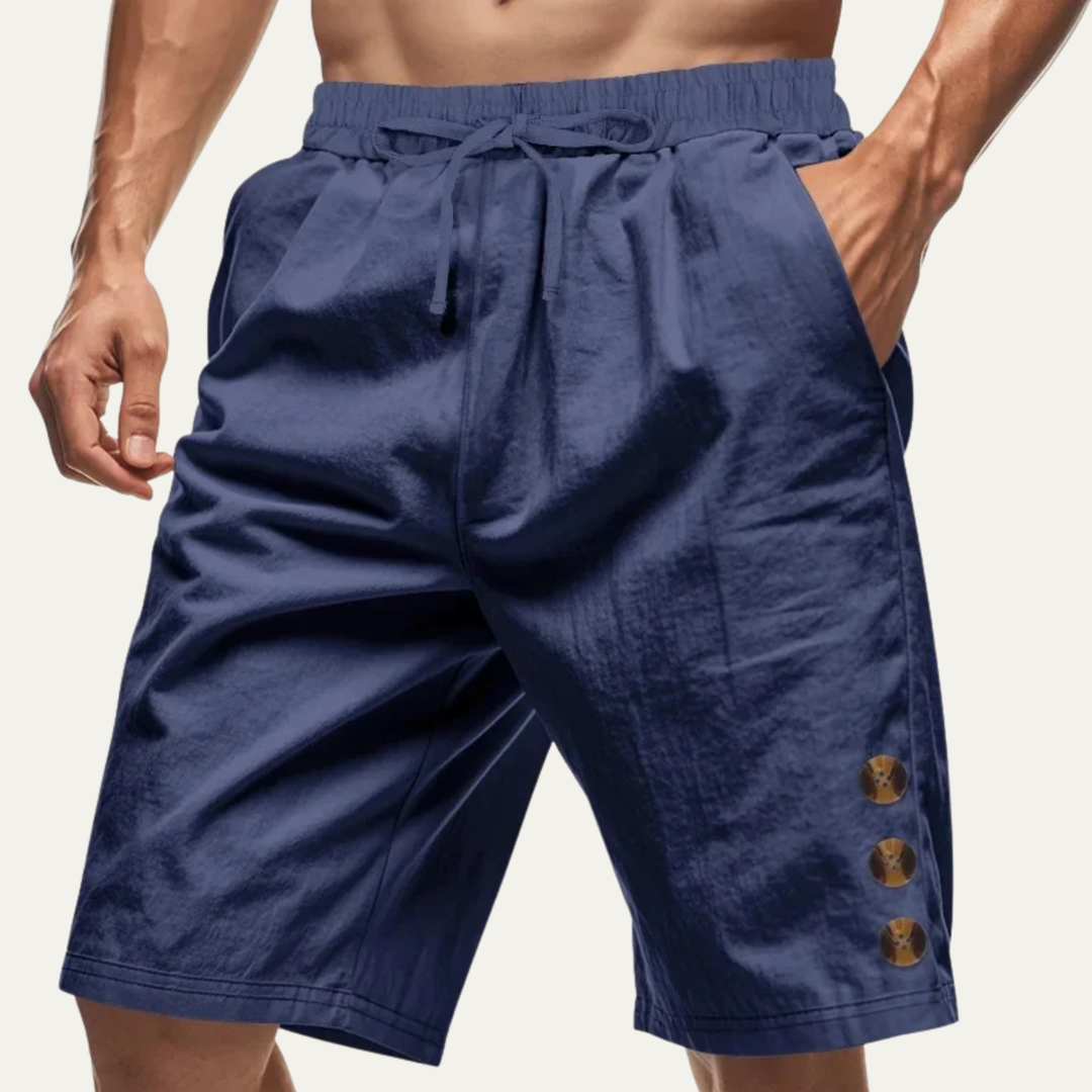 Men's Casual Drawstring Shorts Button Detail Summer Side Pockets