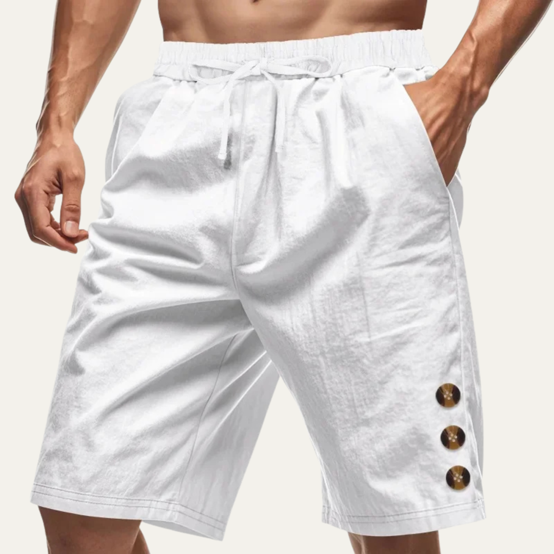 Men's Casual Drawstring Shorts Button Detail Summer Side Pockets