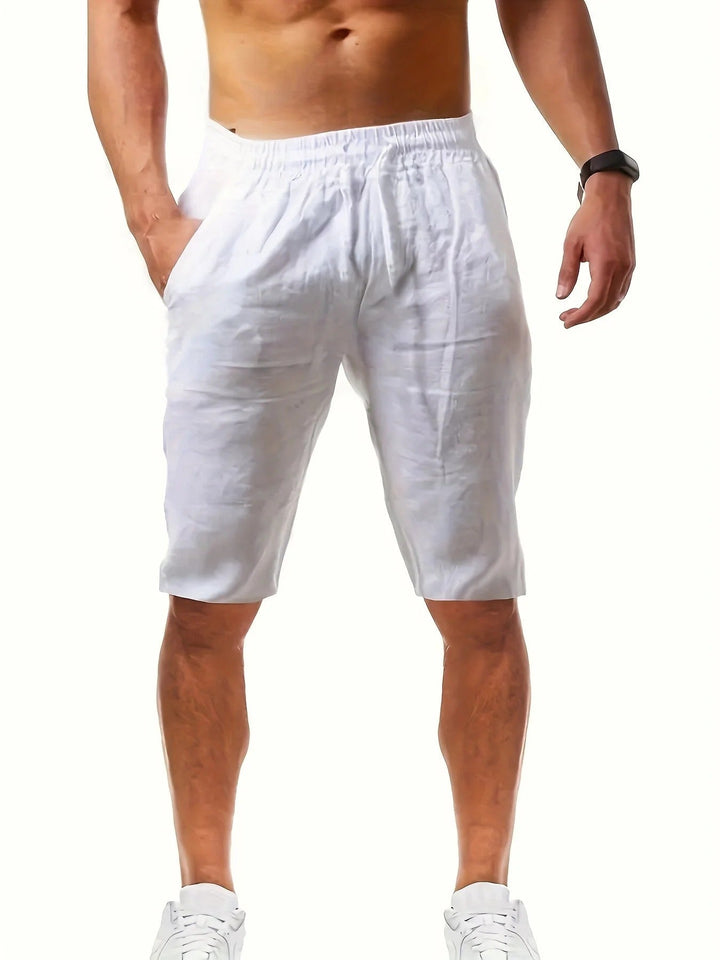 Men's Casual Knee Length Shorts, Elastic Waist with Pockets Summer