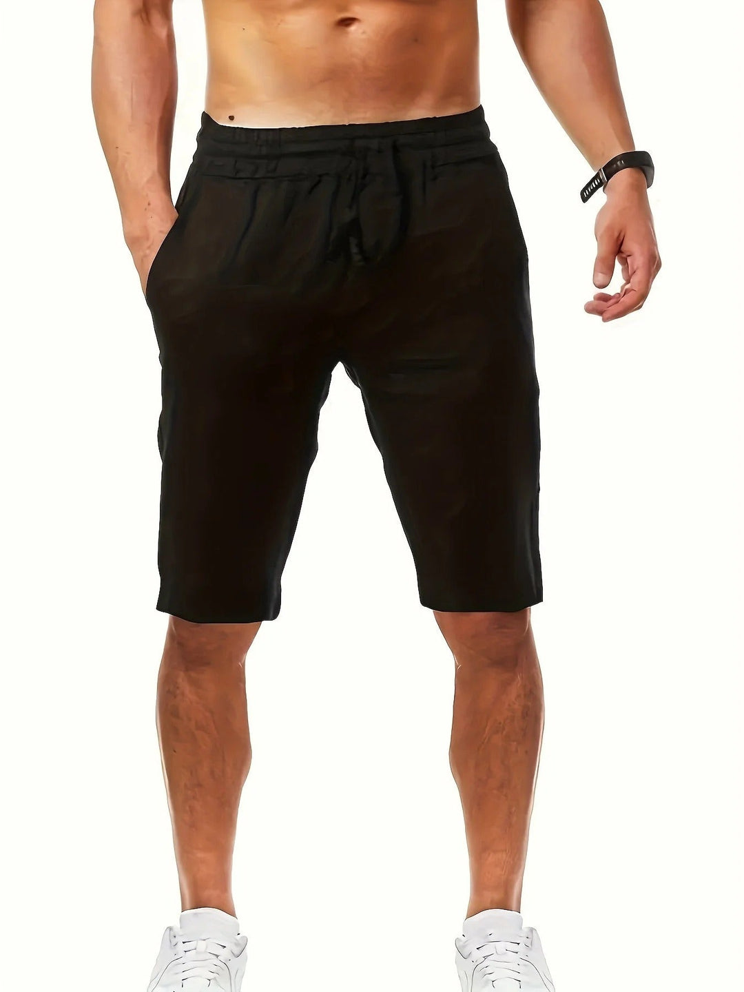 Men's Casual Knee Length Shorts, Elastic Waist with Pockets Summer