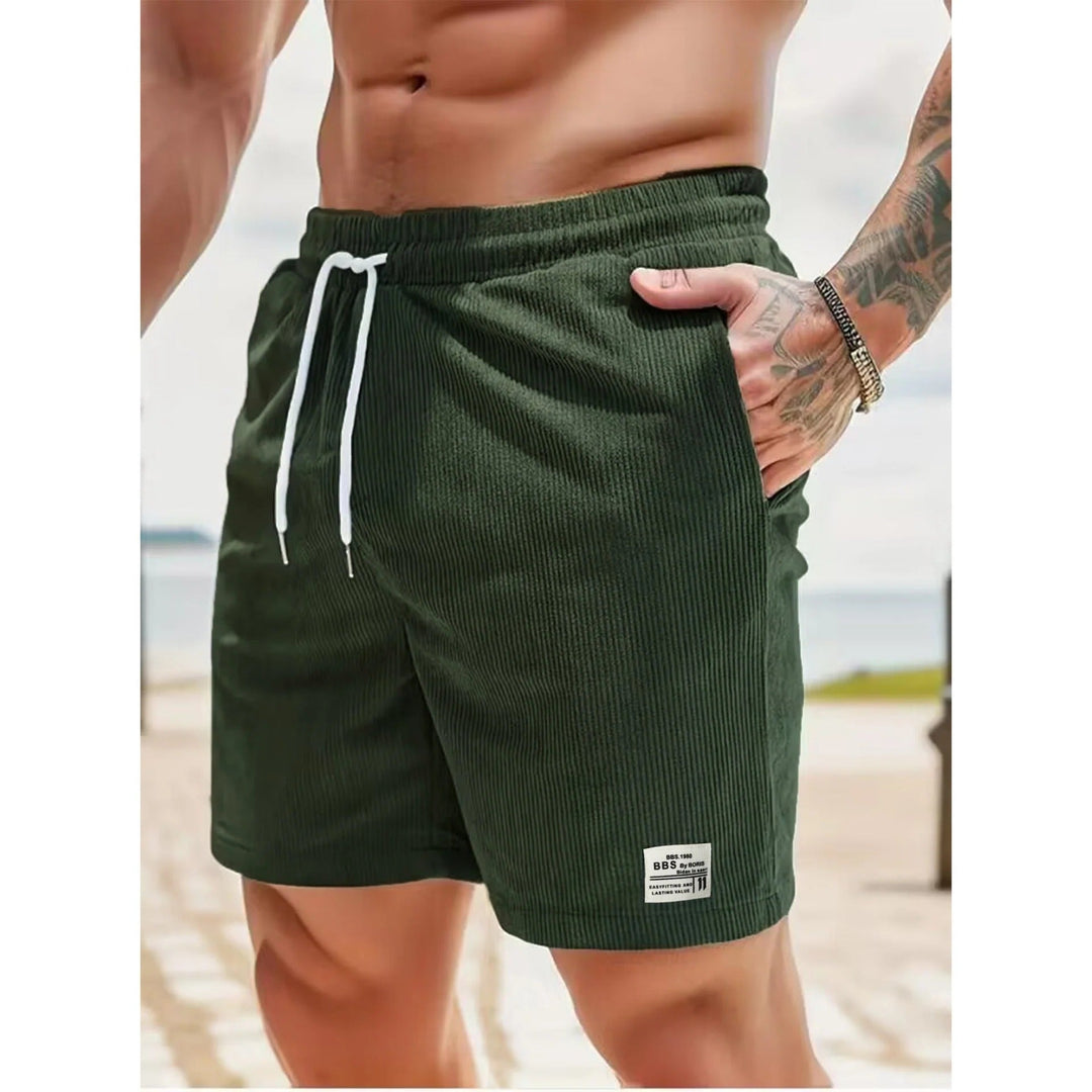 Men's Casual Ribbed Shorts with Pockets, Drawstring Summer Shorts