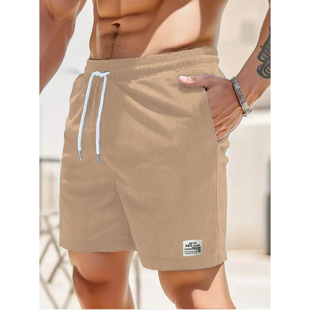 Men's Casual Ribbed Shorts with Pockets, Drawstring Summer Shorts