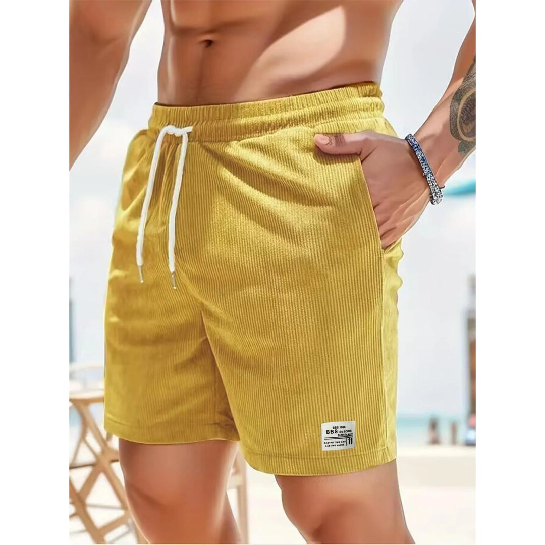 Men's Casual Ribbed Shorts with Pockets, Drawstring Summer Shorts