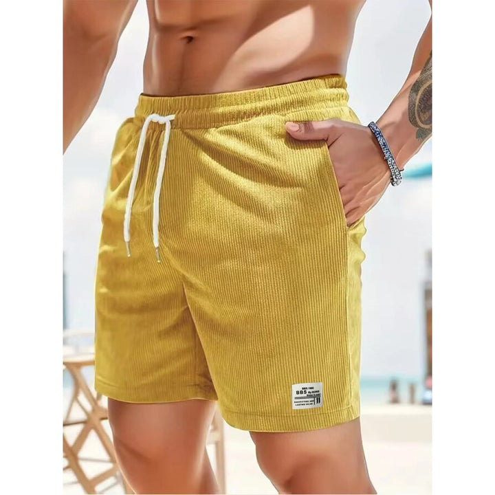 Men's Casual Ribbed Shorts with Pockets, Drawstring Summer Shorts